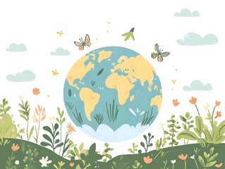 Naklejka premium Earth with renewable energy and thriving nature for Earth Day