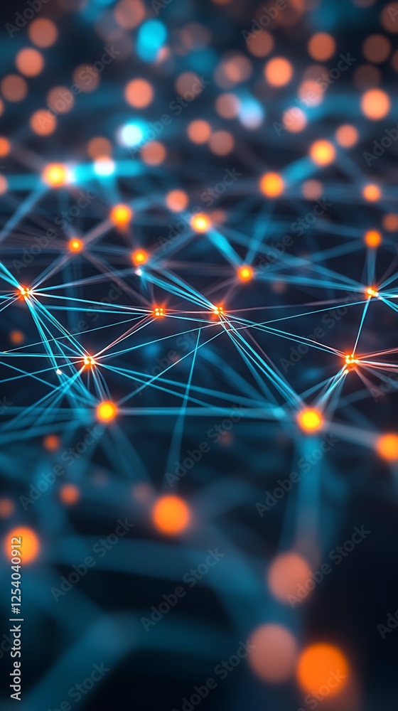 Poster immersive blue and orange digital network connections offering a unique perspective on modern techno