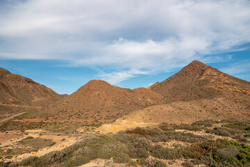 Berge im Naturpark del Cabo de Gata-Nijar, Provinz Almería, Autonome Gemeinschaft Andalusien, Spanien