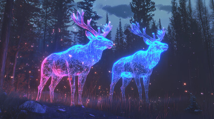 Ai-driven environmental protection, digital conservation, holographic wildlife models. Holographic Wildlife. Illustration