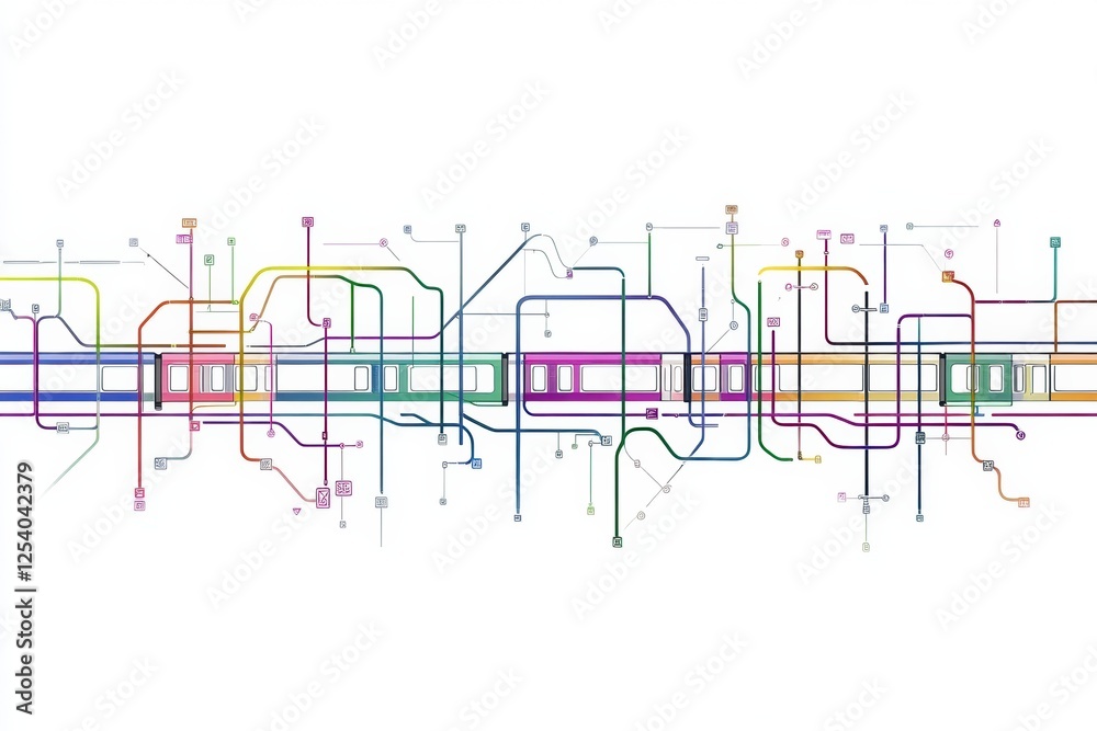 Poster metro subway map with lines, stations, and detailed layout of underground transport network. generat
