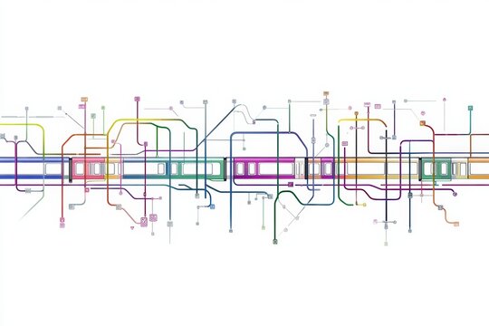 Metro subway map with lines, stations, and detailed layout of underground transport network. Generative AI