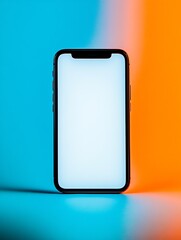 Minimalistic smartphone presented in an artistic light with a blank display for creative designs : Generative AI