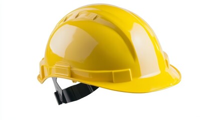 Fototapeta premium 3D realistic protective yellow helmet for workers. For industry, construction, service, engineering, and architecture concepts. Safety of life. Vector