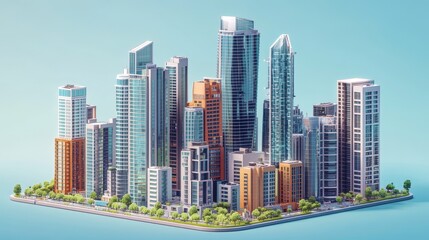 Naklejka premium Conceptual urban building construction. A modern city building with skyscrapers. 