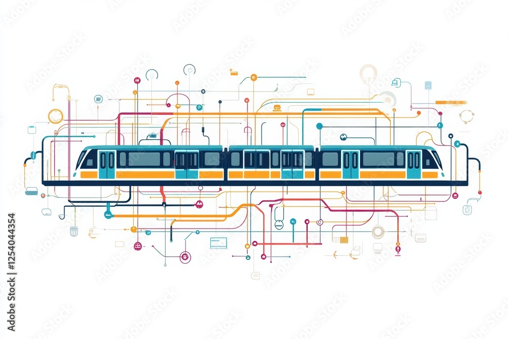 Aufkleber metro train illustration with subway map layout of urban public transportation systems. generative a