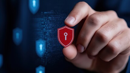 Hand Holding a Red Shield Icon Representing Data Security Concept