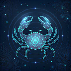 Fototapeta premium Cancer zodiac sign with glowing celestial crab illustration 