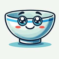 Cute Smiling Cartoon Bowl with Glasses Illustration