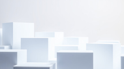 Abstract White Geometric Background with 3D Cubes Pattern, Modern Minimalist Architecture Design Space for Business Presentation