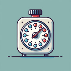 Vintage Kitchen Timer Illustration with Colorful Dial and Knob in Retro Style