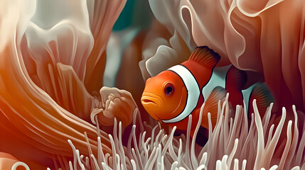 Vibrant Clownfish and Sea Anemone: Colorful Marine Life in Coral Reef Habitat &ndash; Perfect for Aquarium Enthusiasts and Marine Biology Illustrations