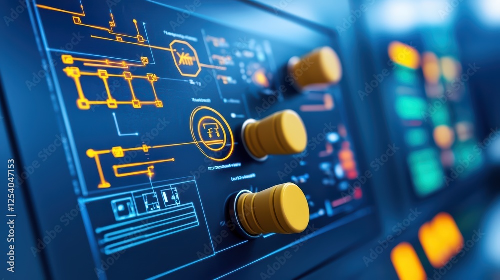 Poster control panel interface with buttons and digital displays