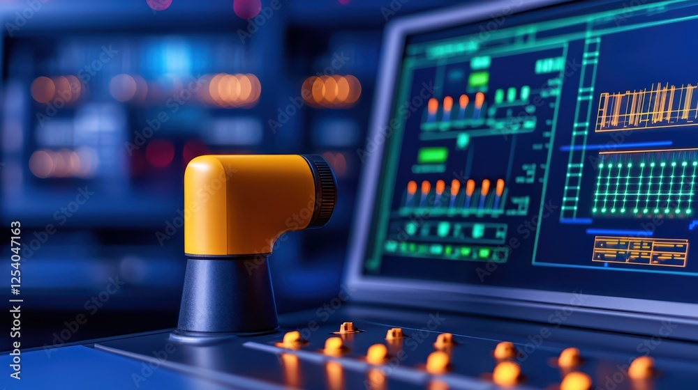 Poster control panel with display and knob in high-tech environment