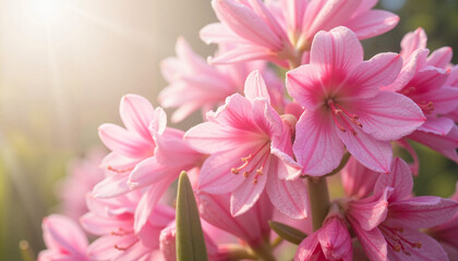 Fototapeta premium Gentle pink hyacinth blooming in soft light, symbolizing beauty