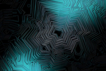 Abstract close-up of a glowing blue digital circuit board, showcasing intricate connections and technological design on a black background.
