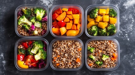 Healthy Meal Prep Containers Quinoa Broccoli Vegetables Diet Food Plan Fitness Nutrition Delicious Eating Prepared Meals Fresh Ingredients Colorful   