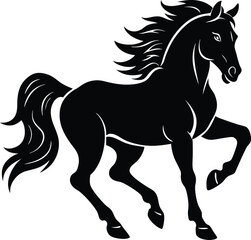 Majestic Black Stallion, Powerful Horse Silhouette, Elegant Animal Art