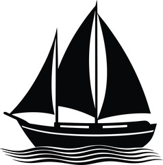 Black and White Sailboat Illustration, Nautical Vessel, Sailing Yacht