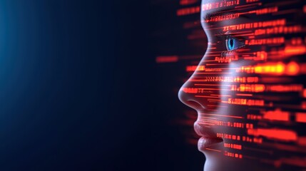 Futuristic Human Head with Digital Data Streaming Visualization