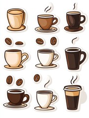 Obraz premium Unique style stickers of coffee cups and beans perfect for coffee lovers and enthusiasts. Generative AI