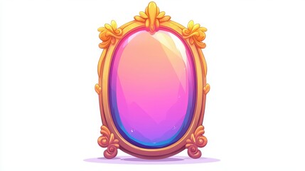Obraz premium A decorative, ornate mirror with a colorful, gradient reflection, featuring a lavish golden frame.