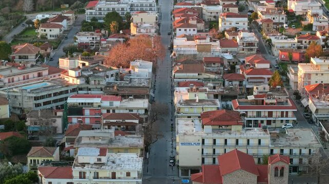 Aerial view of Olympia, a small town in Elis on the Peloponnese peninsula in Greece, famous for the nearby archaeological site of the same name.
