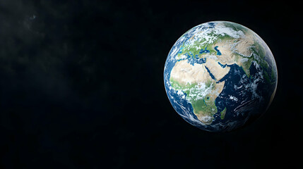 Earth from space, continents visible, stars background, environmental awareness