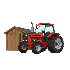 Obraz premium Farm Tractor Parked by the Shed