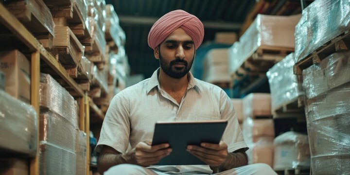 Man in Turban Using Tablet - Powered by Adobe