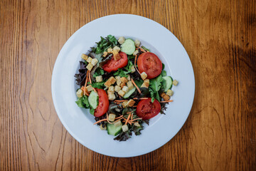 Plated salad with top down view