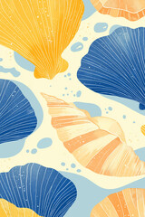 Seashells sea life pattern, simple multicolored seamless drawing, background