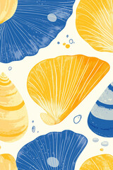 Seashells sea life pattern, simple multicolored seamless drawing, background
