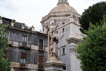Piazza Duomo Statue in front of the Church of the Badia di Sant'Agata Italy in Catania in Sicily