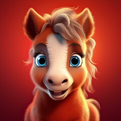 Obraz premium Niedliches Fohlen, roter Hintergrund