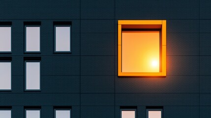 Sunlight Reflection in Unique Window Frame on Modern Building Wall