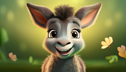 Niedlicher kleiner Esel, grüner Hintergrund