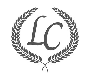 Initial letter L and C, LC monogram logo design with laurel wreath. Luxury calligraphy font.