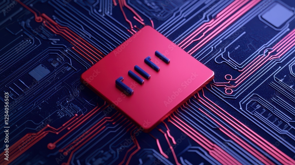 Poster abstract technology background with red square and circuit patterns