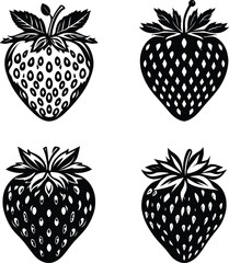 Black Silhouette Strawberry set On White Transparent Background