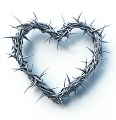 Fototapeta premium Thorns heart shape, white background, religious symbol, digital art, spiritual concept