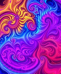 Vibrant Abstract Digital Wallpaper: Cosmic Exploration with Fractal Patterns