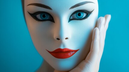 Close-up of a stylized woman's face with bold makeup