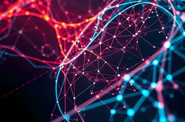 Vibrant Abstract Neural Network Design with Red Blue Pink Purple Lines