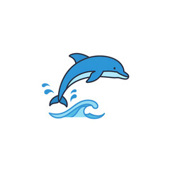 Fototapeta premium Flat Icon of a Dolphin Jumping Through Waves