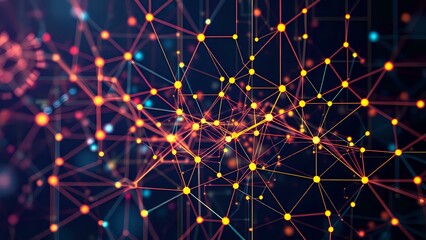Abstract Tech Network Design: 16:9 Grid Pattern with Intricate Lines & Vibrant Colors