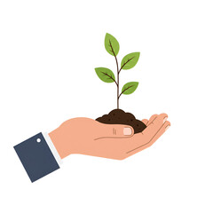Minimalist Illustration of a Hand Holding a Sapling