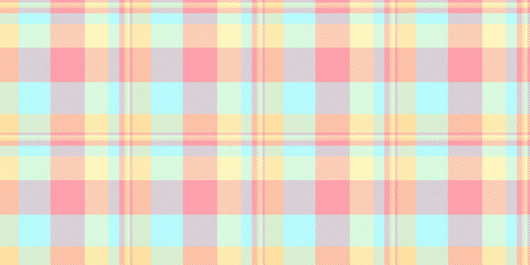 Romantic check seamless tartan, teenager plaid pattern fabric. Geometrical texture background vector textile in light and red colors.