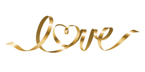Golden Ribbon Love Word with Tape Heart for Valentine Day, Wedding Decor