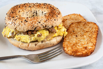 scramble eggs with  sausage  breakfast sandwich,